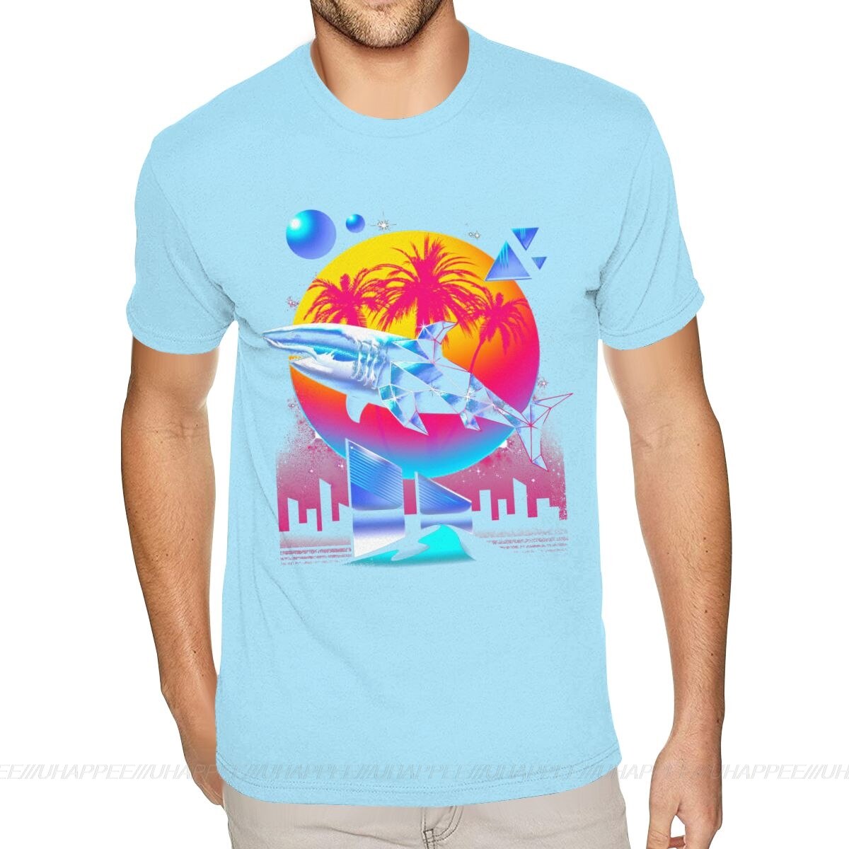 Aesthetic Shark Vaporwave T-Shirt - Sky Blue / S