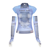 Thumbnail for Lost Cat Mesh T-shirt With Sleeves - Blue / S - T-Shirt