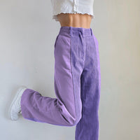 Thumbnail for Bicolor High Waist Corduroy Pants - Purple / S