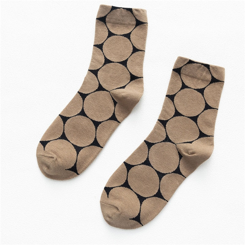 Dot Print Socks - Brown / One Size
