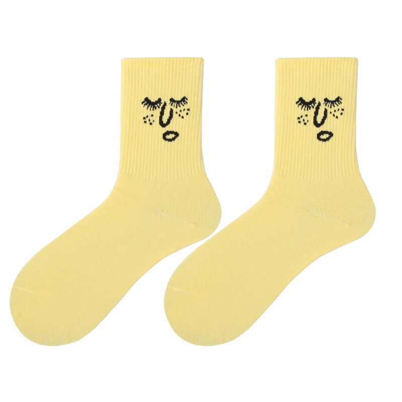 Funky Surprise Face Cotton Socks - Yellow / One Size