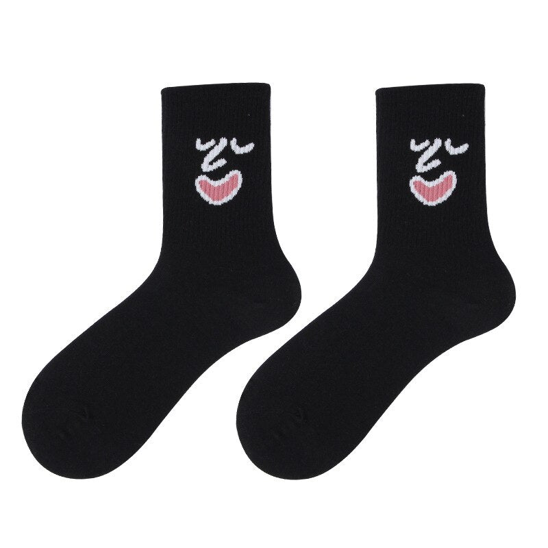 Funky Surprise Face Cotton Socks - Black / One Size