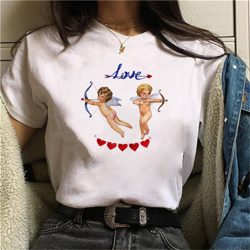 Angels Vintage T-Shirt - White.-Hearts / S