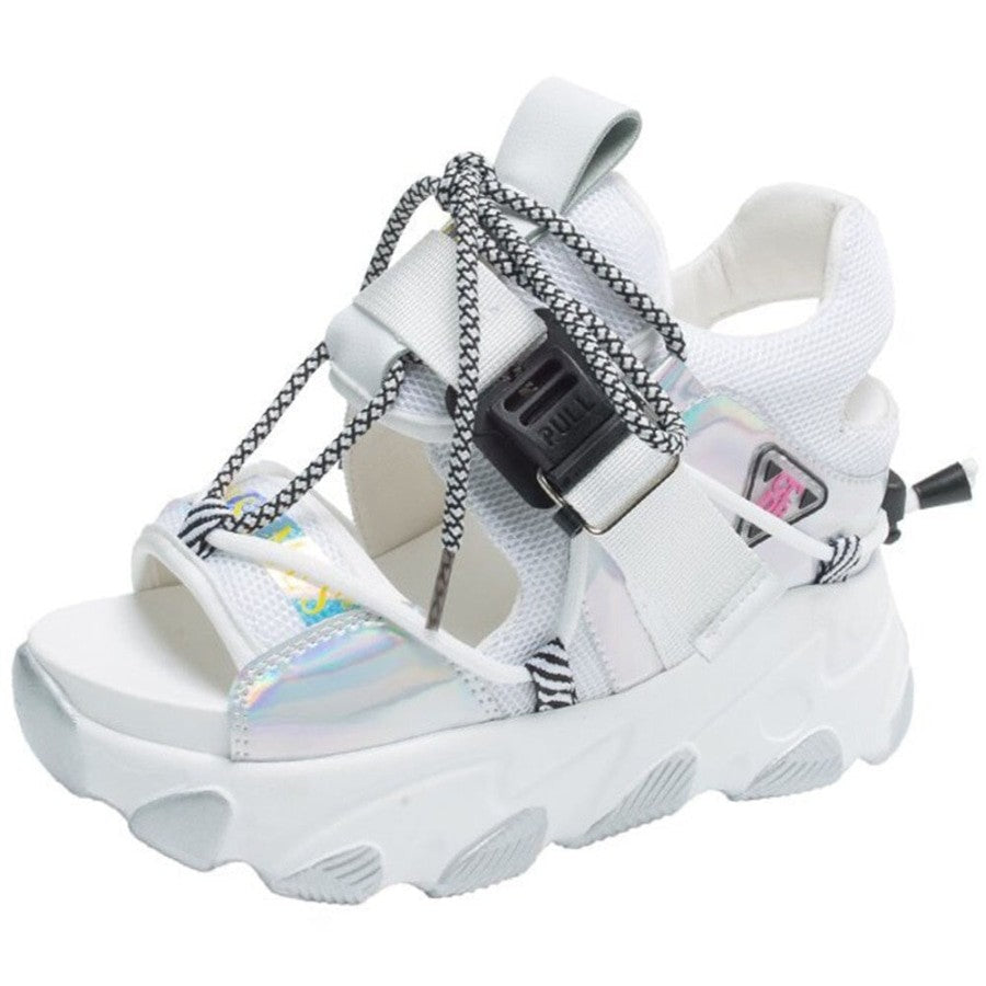 Chunky Buckle Neon Sandals - White / 34 - Shoes