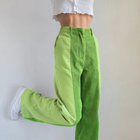 Thumbnail for Bicolor High Waist Corduroy Pants - Green / S