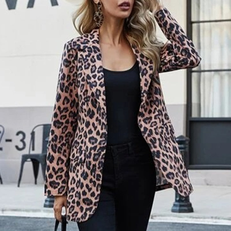 Leopard Print Long Sleeves Lapel Suit Blazer