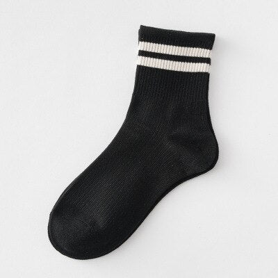 Colorful Stripes Cotton Socks - Black-White / One Size