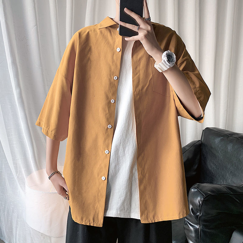 Solid Color Short Sleeve Shirt - Orange / S - Shirts
