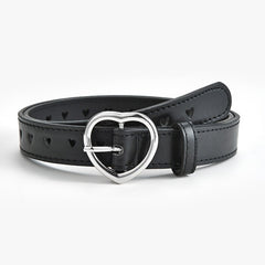 Heart Solid PU Leather Belt - Black