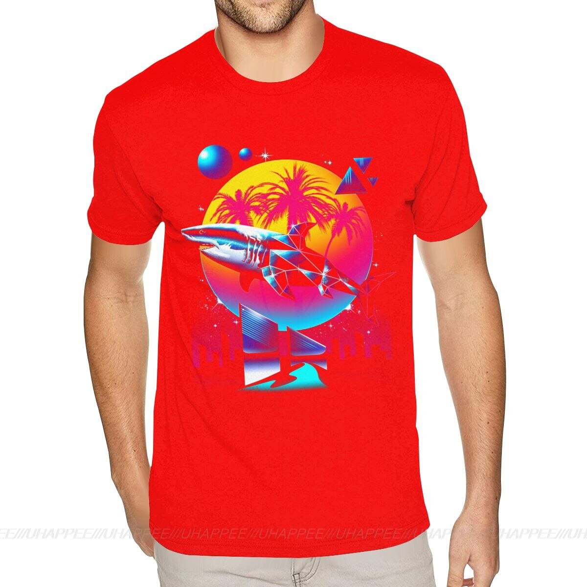 Aesthetic Shark Vaporwave T-Shirt - Red / S