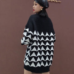 Contrast Triangles Knitted Oversize Sweater - One Size /