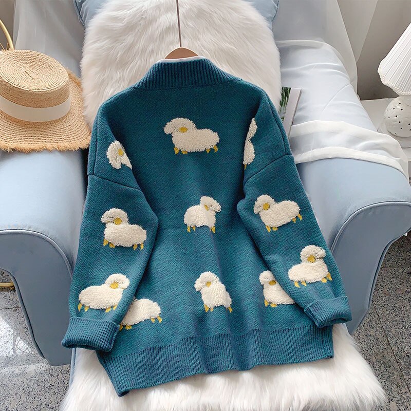 Sheeps Embossed Knitted Cardigan - cardigan