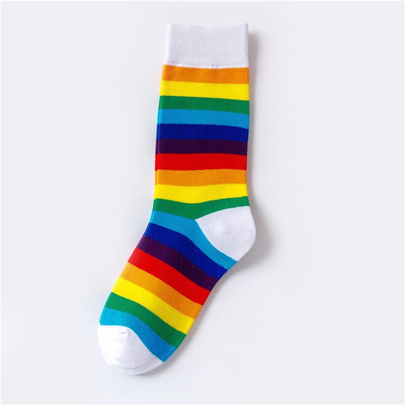 Colorful Stripes Cotton Socks - Rainbow-White / One Size