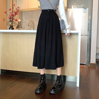 Thumbnail for Solid Color Corduroy Vintage Pleated Long Skirt - Black /