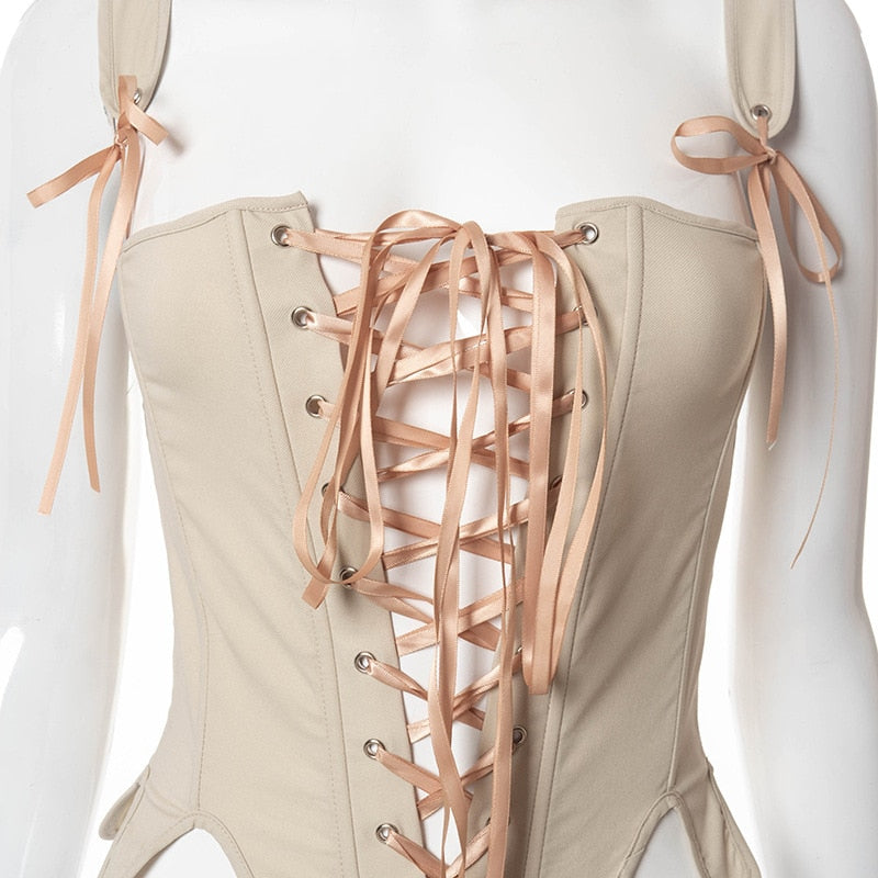 Strappy Cross Lace-Up Corset - Lace Up