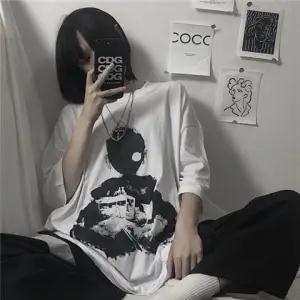 Japanese Harajuku Monster Loose Oversized T-Shirt - Grey / S