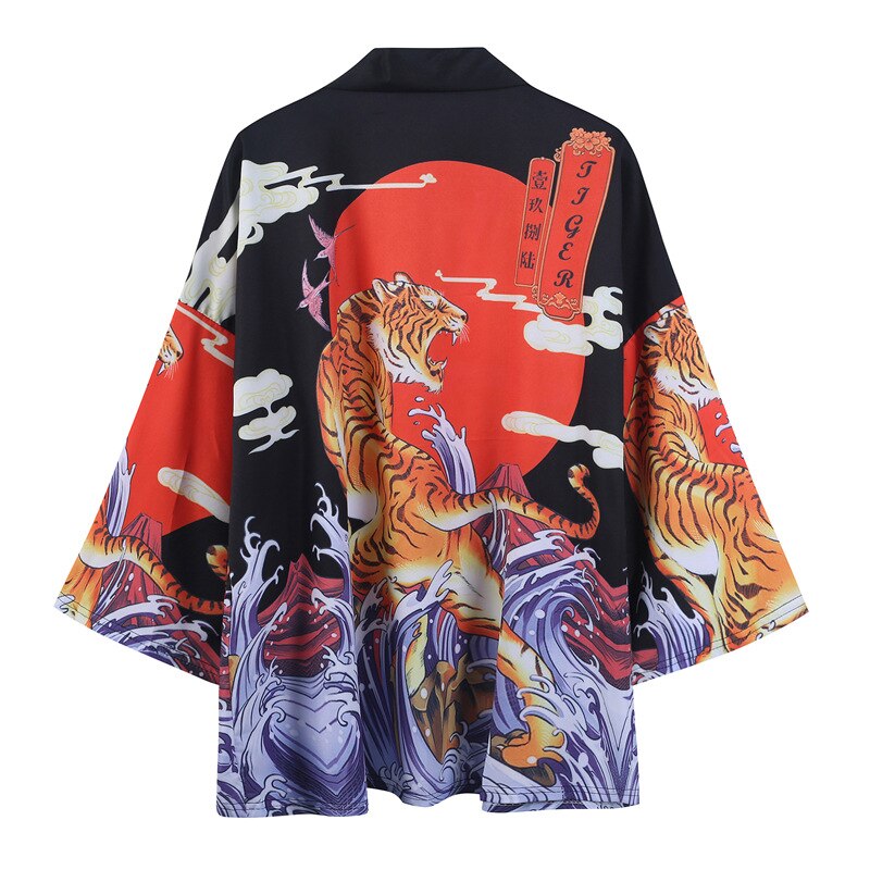 Harajuku Tiger 3/4 Sleeve Kimono - Black / M - KIMONO