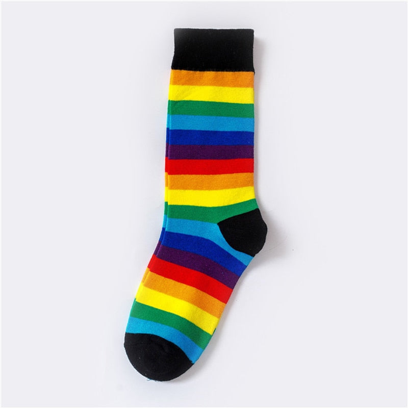 Colorful Stripes Cotton Socks - Rainbow-Black A / One Size