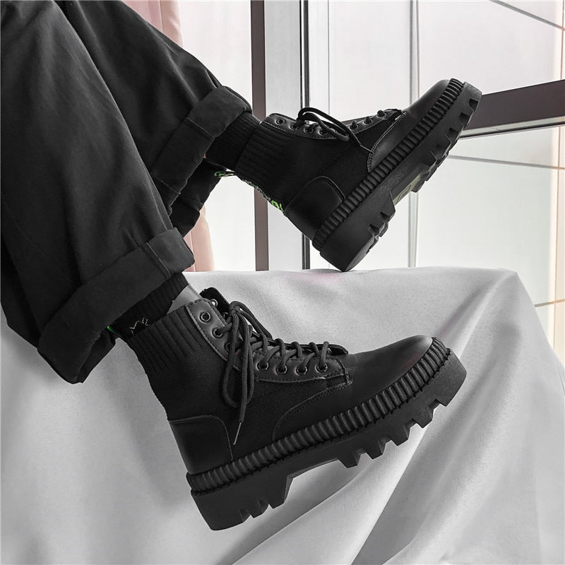 Black Lace-Up High-Top Ankle Boots - boots