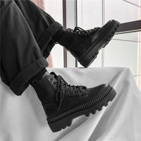 Thumbnail for Black Lace-Up High-Top Ankle Boots - boots