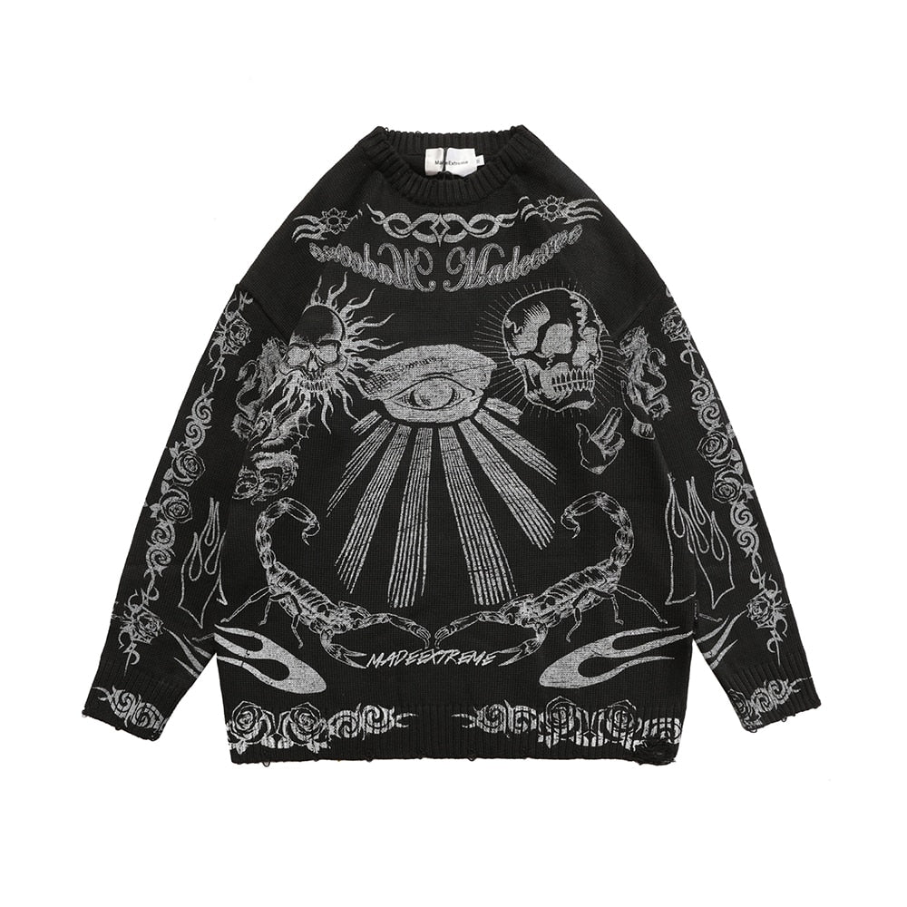 Rose Eye and Skull Scorpion Made Extreme Sweater - Black / M