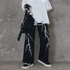 Lightning Printed Dark Baggy Pants