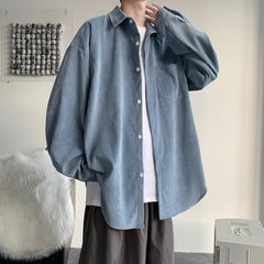 Corduroy Oversize Long Sleeve Shirts - Blue Grey / S - Shirt