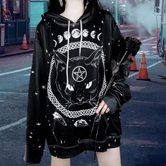 Gothic Black Cat Astral Hoodies - S