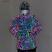 Thumbnail for Rainbow Reflective Circuit Print Long Coat