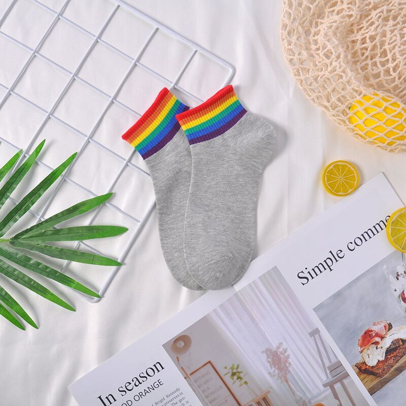 Colorful Stripes Cotton Socks - White-Rainbow D / One Size