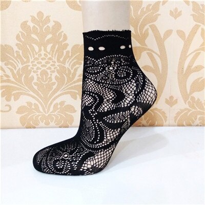Elegant Lace Ruffle Fishnet Mesh Short Socks - Style09 / One