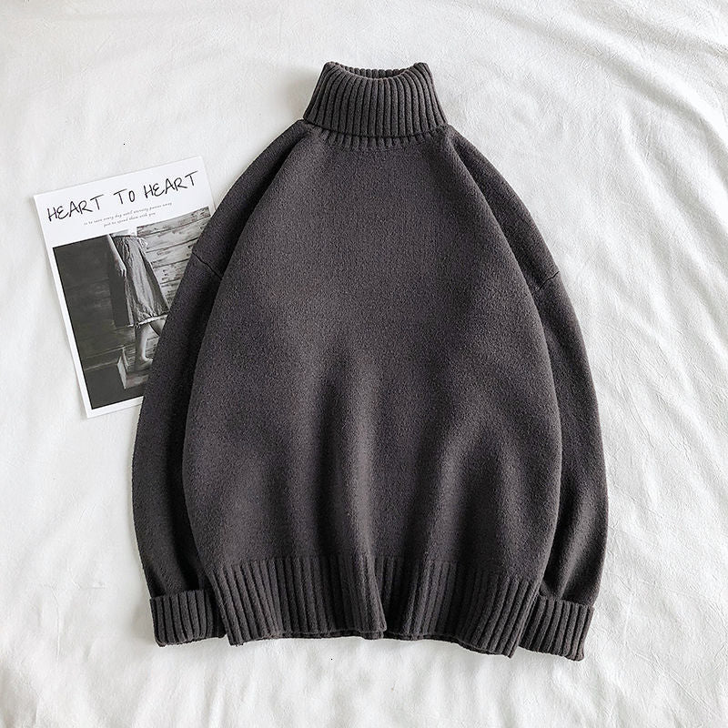 Solid Color Korean Style Turtleneck Sweater - Coffee / M