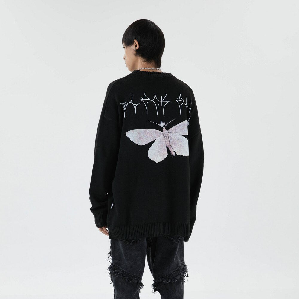 Black Air Butterfly Oversized Sweatshirt - Sweater