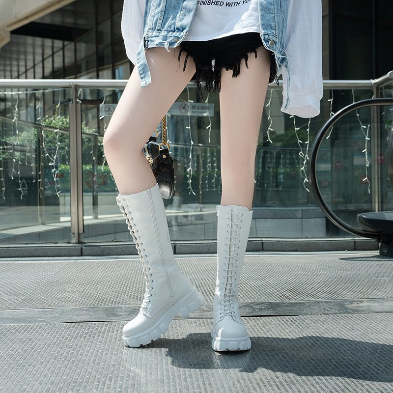 High Knee Punk Lace-up Boots
