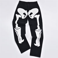 Thumbnail for Bones Embroidery Loose Pants - Black / S