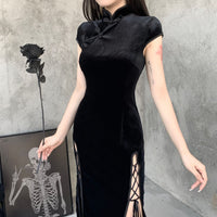 Thumbnail for Dragon Open Side Long Velvet Chinese Style Dress