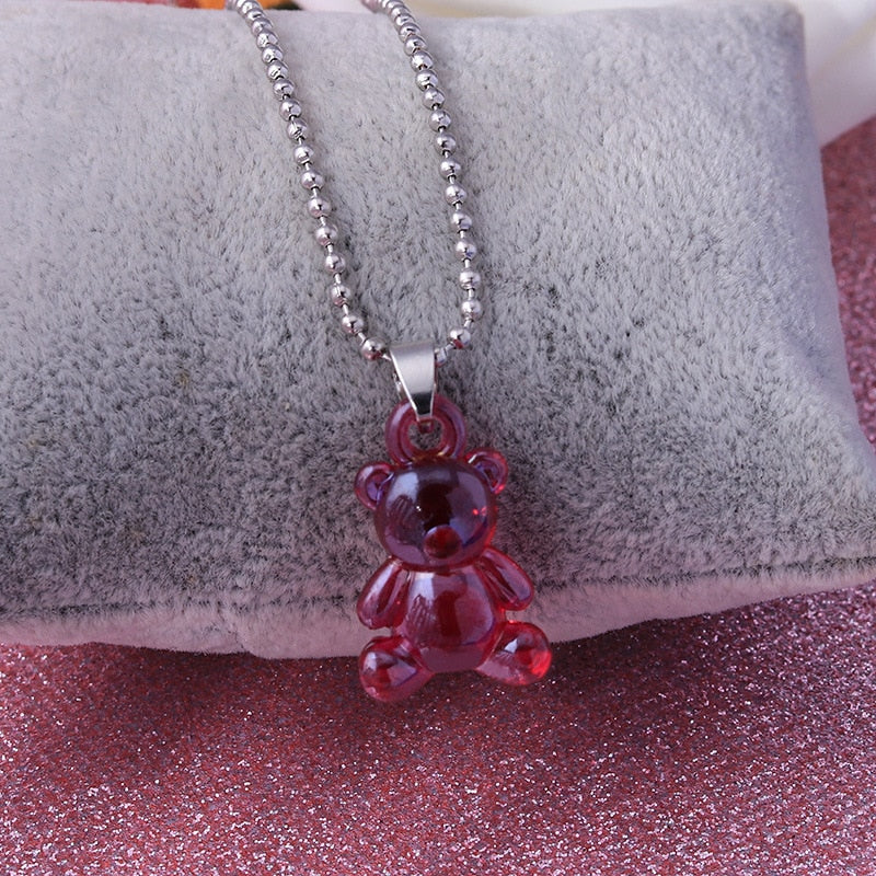Rainbow Cute Jelly Bear Gummy Necklace - Red