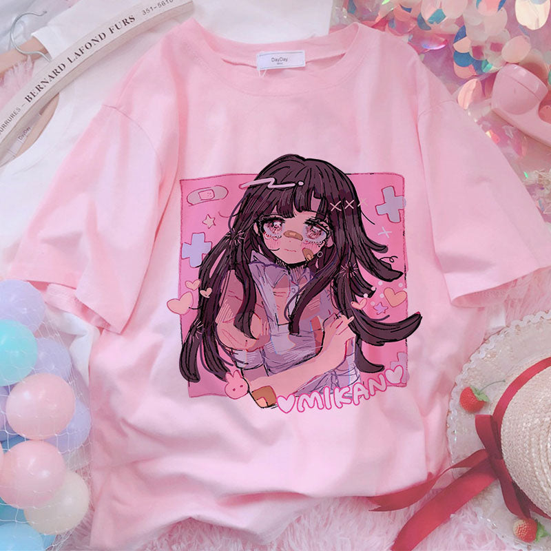 Sweet Girls Anime Style Oversize T-Shirt - Pink F / S