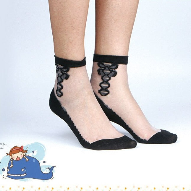 Transparent Ankle Socks - Transparwnt-Black / One Size