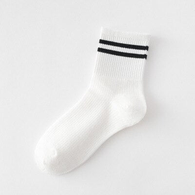 Colorful Stripes Cotton Socks - White-Black / One Size