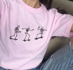 Skeletons Skateboarding Fashion T-Shirt - Pink / XS
