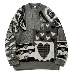 Heart Color Block Knitted Sweater