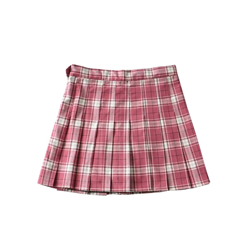 Preppy Harajuku Plaid Mini Skirt - brick red / XS