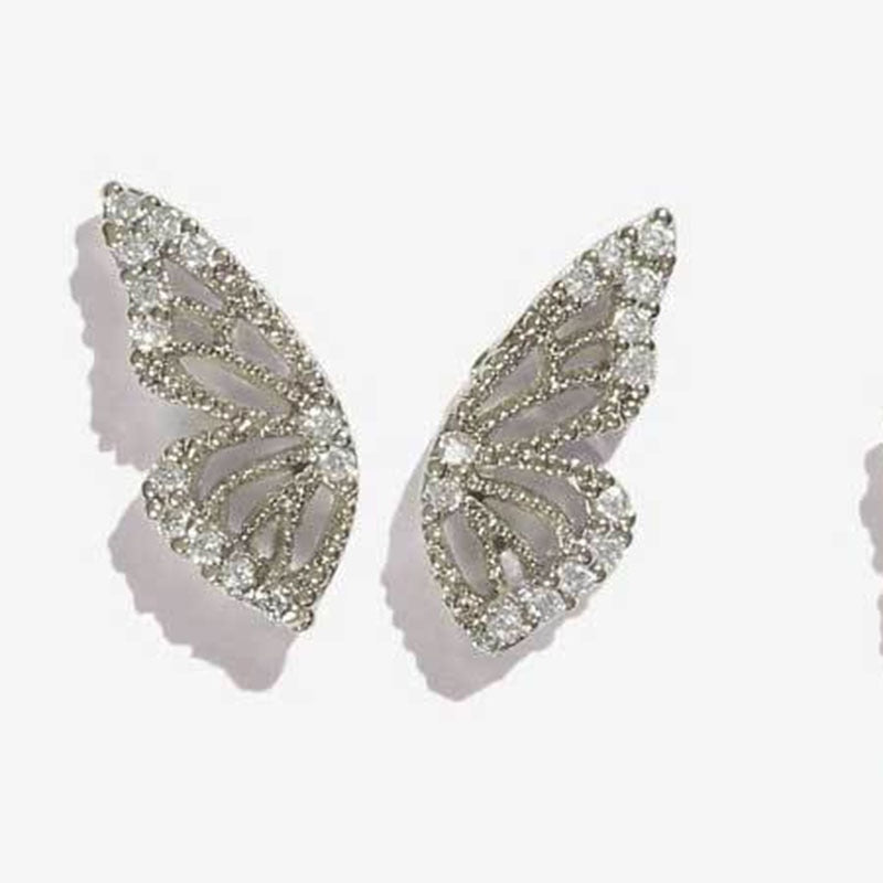Half Butterfly Stud Earrings - Silver