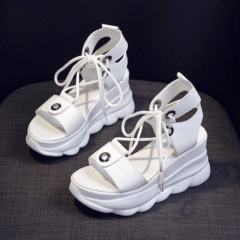 High Heels PU Leather Platform Sandals - White / 34