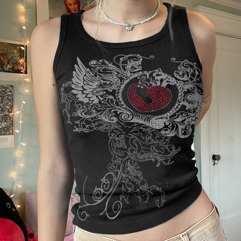 Aesthetic Heart And Wings Tank Top - Black / S