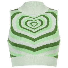 Striped Heart Knitted Vest - S / Green - Sweater