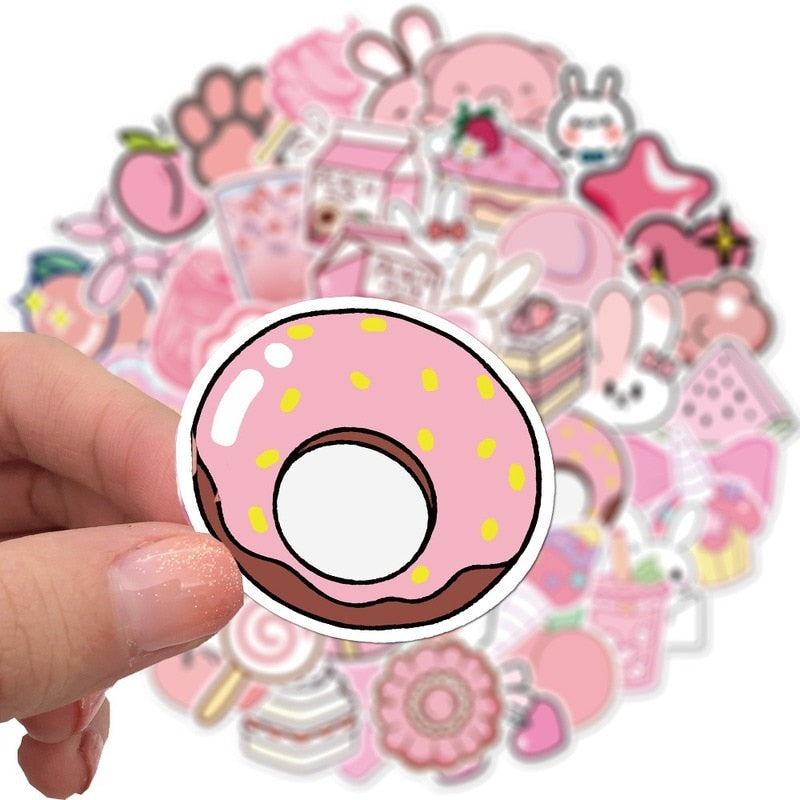 Pink Girl Cartoon Waterproof Stickers