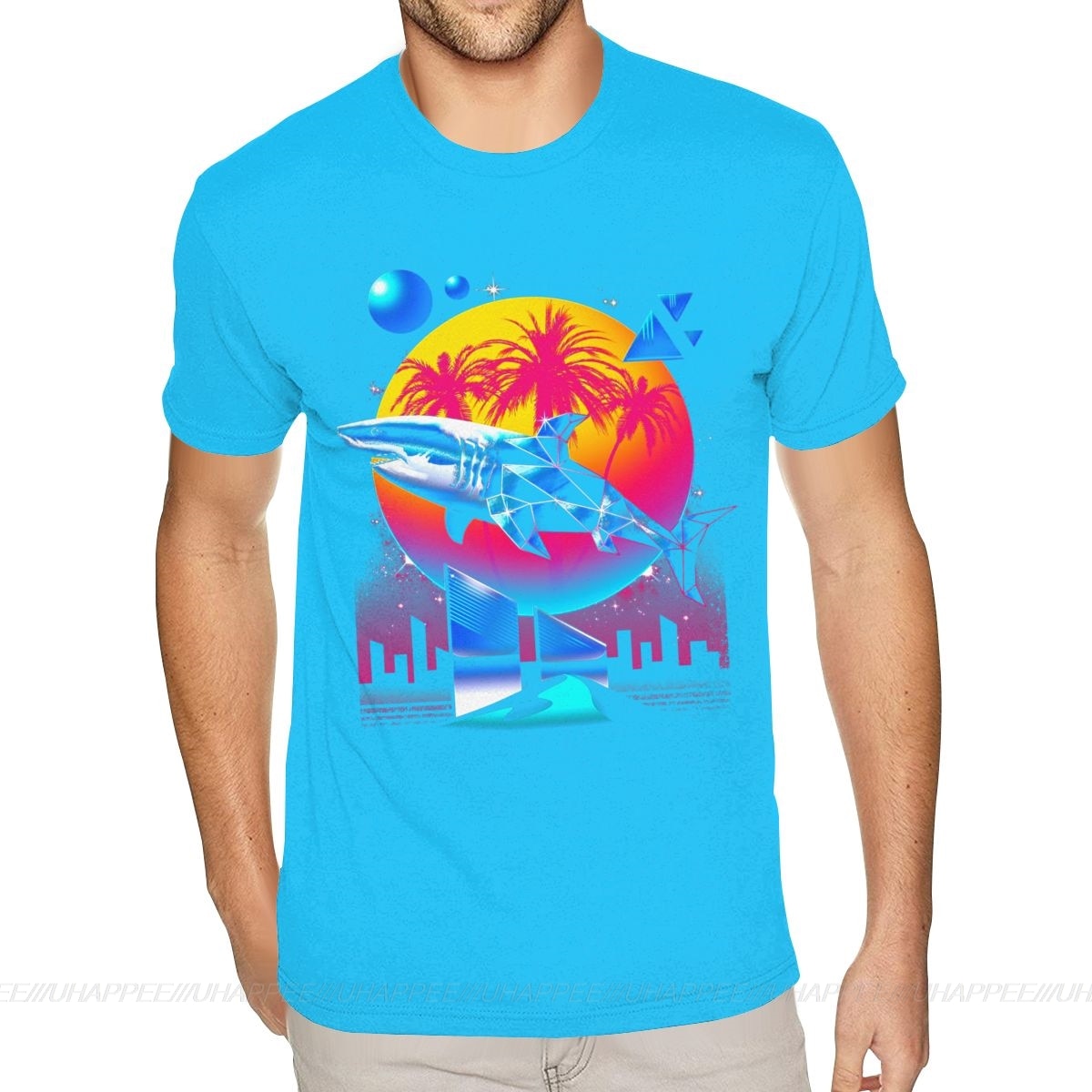 Aesthetic Shark Vaporwave T-Shirt - Royal Blue / S