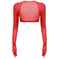 Thumbnail for Solid Color See-through Gloves Crop Tops - Red / S - crop